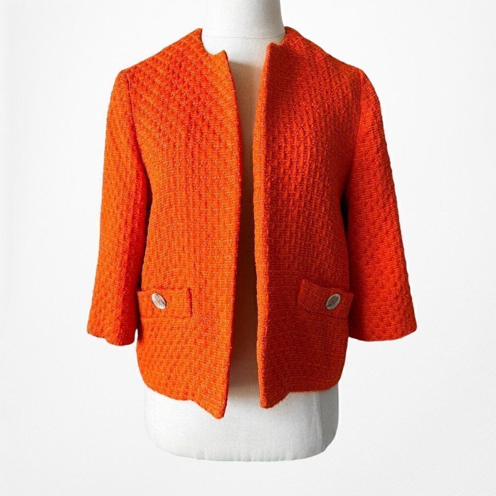 Vintage Y2K Mango Orange Tweed Blazer Jacket Coat Suit Cardigan Size XS/S - Picture 4 of 6